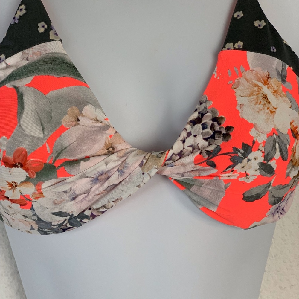 Maaji Bouquet Twister Orange Floral Reversible Bralette Bikini Top Sz S - Picture 7 of 14